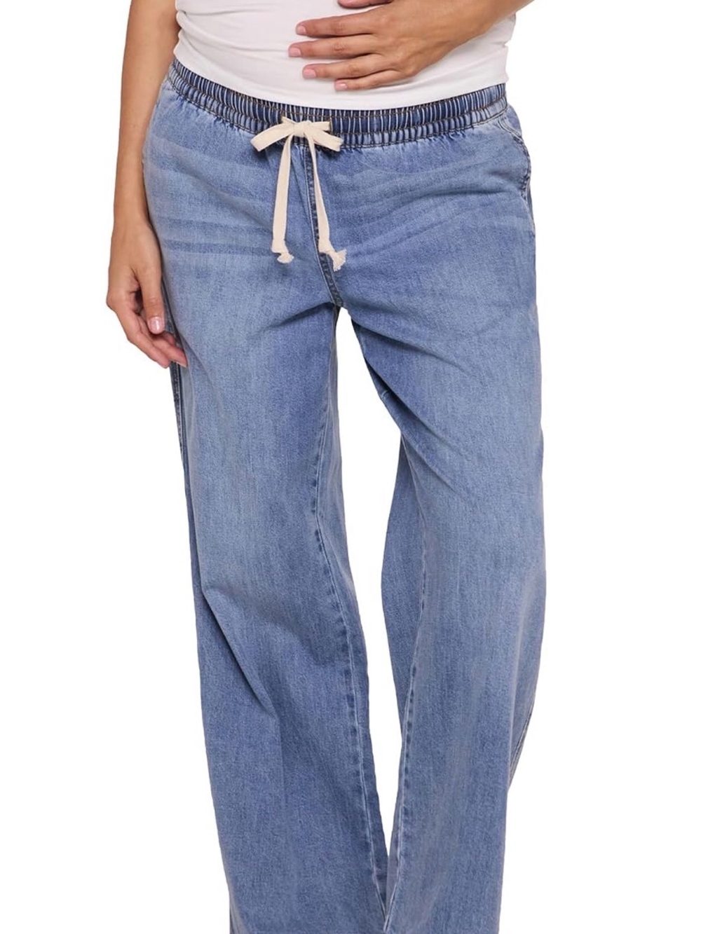 Motherhood Maternity Under the Belly Tie Waist Wide Leg Denim Pants NWT